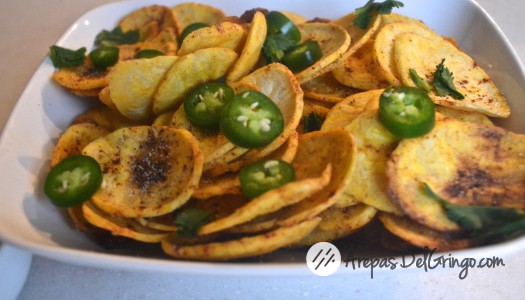 Spicy Coconut Plantain Chips With Salsa Rosada