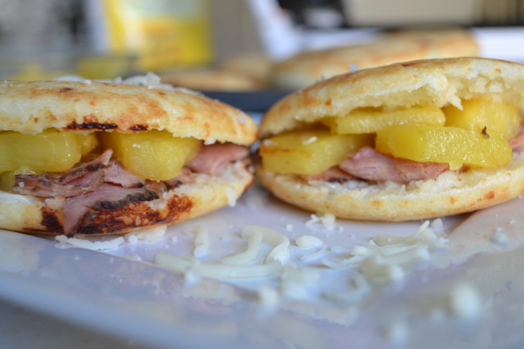 Arepas with ham cheese and pineapple